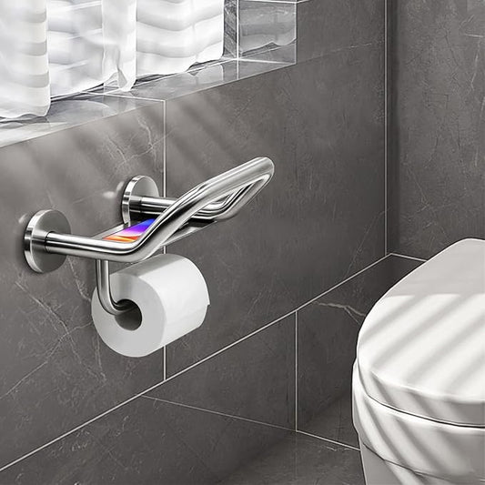 Grab Bar Toilet Paper Holder Combo, 3-in-1 Bathroom Grab Bar with Paper Holder and Phone Shelf, 304 Stainless Steel Safety...