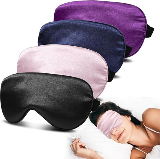 JroyJoy 4 Pack Silk Sleep Mask - 100% Blackout, Zero Eye Pressure, Blindfold with Adjustable Strap, Super Soft Travel Eye ...