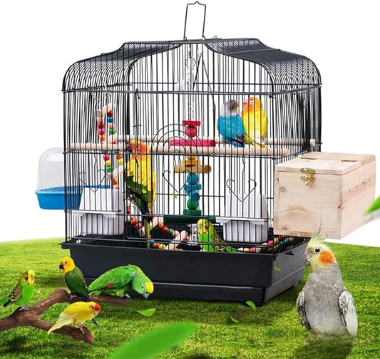 Small Bird Travel Cage - Lightweight Small Birds Starter Kit with with 2 Stands, 2 Feeders and Wooden Perches, Birdcages f...