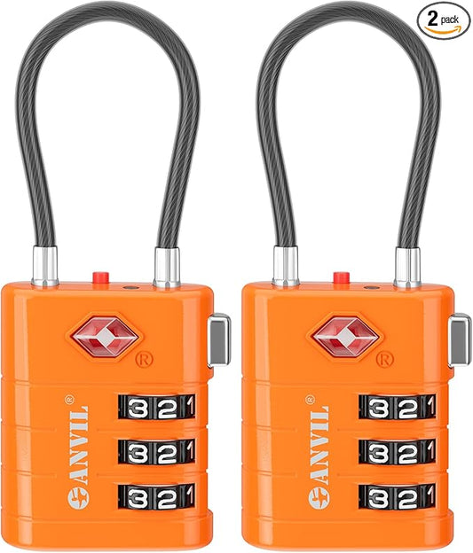 ANVIL TSA Approved Luggage Locks – High Security TSA008 Combination Travel Locks with Inspection Indicator for Suitcases a...