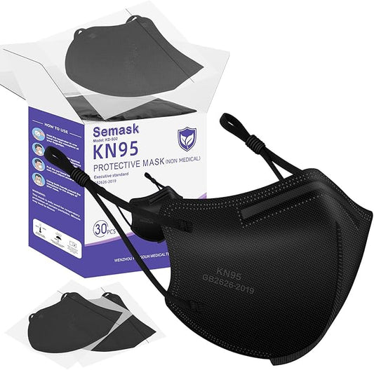 Semask KN95 Adjustable Masks 30 Pack, Individually Wrapped Disposable Respirator Masks with Adjustable Ear Loops