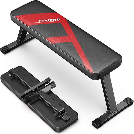 FLYBIRD Flat Bench, Foldable Flat Weight Bench Easy Assembly for Strength Training Bench Press, 600/1000 LBS 2 Versions