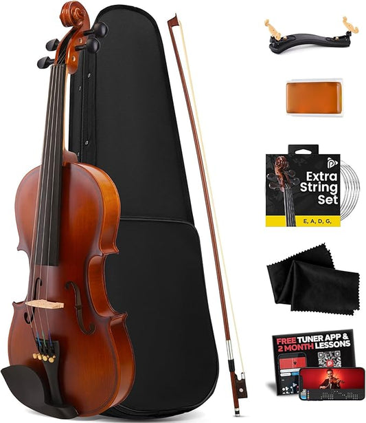 Pyle 3/4 Size Beginner Violin Starter Kit, Violin Starter Package with Travel Case & Bow, Extra Strings, Digital Tuner, Sh...