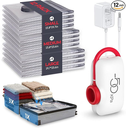 VMstr 12 Pack Vacuum Seal Bags for Clothing Travel, Carry-on Size for Luggage Compression Packing, Space Bags with High Pr...