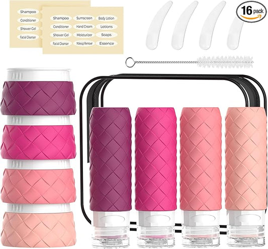 16 Pack Travel Bottles for Toiletries, TSA Approved Travel Size Toiletries Containers Set BPA-Free Silicone Leak Proof Ref...