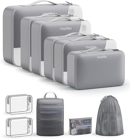 OlarHike Packing Cubes for Travel, Organizers for Suitcase, 9 Set Gray