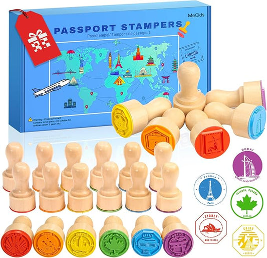 MeCids Passport Stamps for Kids – City and Country Stamp Set |24 International Places, Perfect for Learning, Arts & Craft...