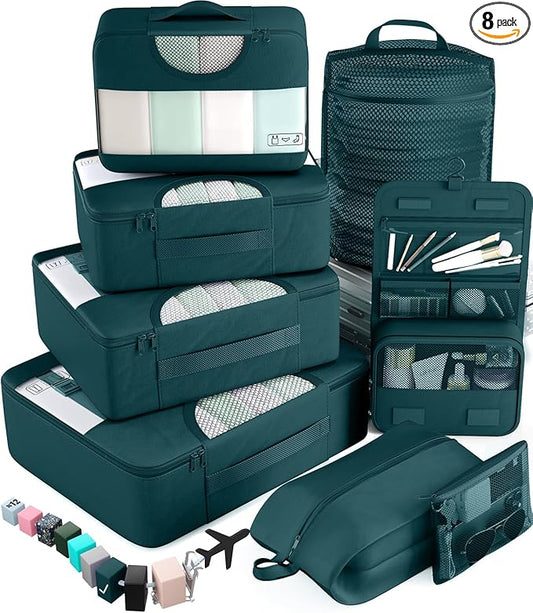 Veken 8 Set Packing Cubes for Travel Essentials, Suitcase Organizer Bags in 4 Sizes, Carry-On Luggage Accessories with Lar...