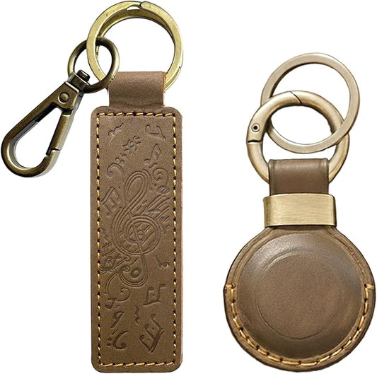Sovereign-Gear - Embossed Brown Genuine Leather Keyring with Leather AirTag Compatible Holder Combo for Men & Women