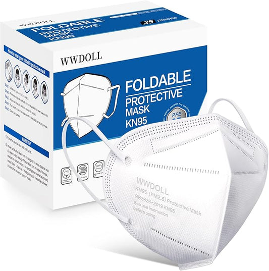 WWDOLL KN95 Face Mask 25 Pack, 5-Layers Breathable KN95 Masks