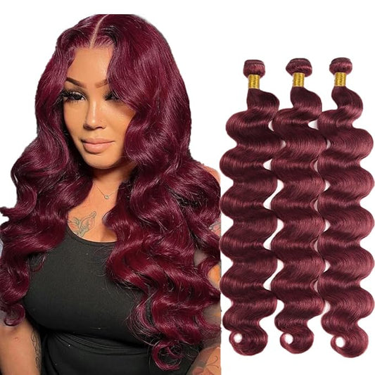 #99J Burgundy Bundles Human Hair Body Wave Bundles 16 16 16 Inch Wine Red Body Wave Bundle Human Hair Extensions Unprocees...