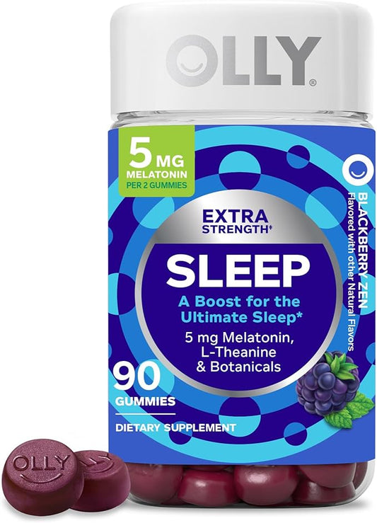 OLLY Extra Strength Sleep Gummy 5 mg Melatonin, L-Theanine, Chamomile, Lemon Balm Extracts, Sleep Aid, BlackBerry Flavor -...