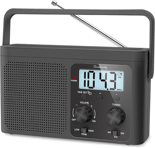 DreamSky AM FM Radio Portable - Shortwave Radio Battery Powered or Plug in Wall for Home Outdoor, Strong Reception, Large ...