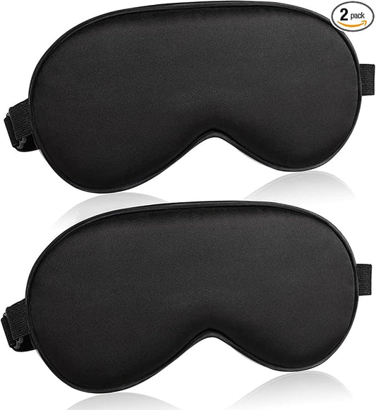 Sleep Mask for Women and Men 2 Pcs Eye Mask for Sleeping Adjustable Strap Blackout Silk Sleep Eye Masks Soft Eye Covers Bl...