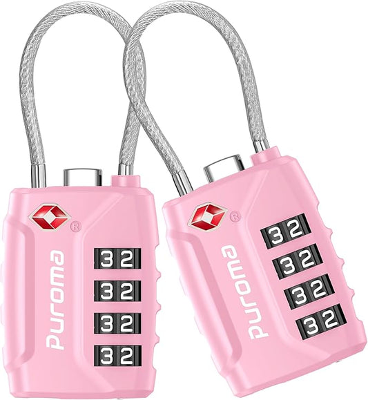 Puroma 2 Pack TSA Approved Luggage Locks, 4 Digit Combination Travel Locks Resettable Code Lock with Zinc Alloy Body for S...