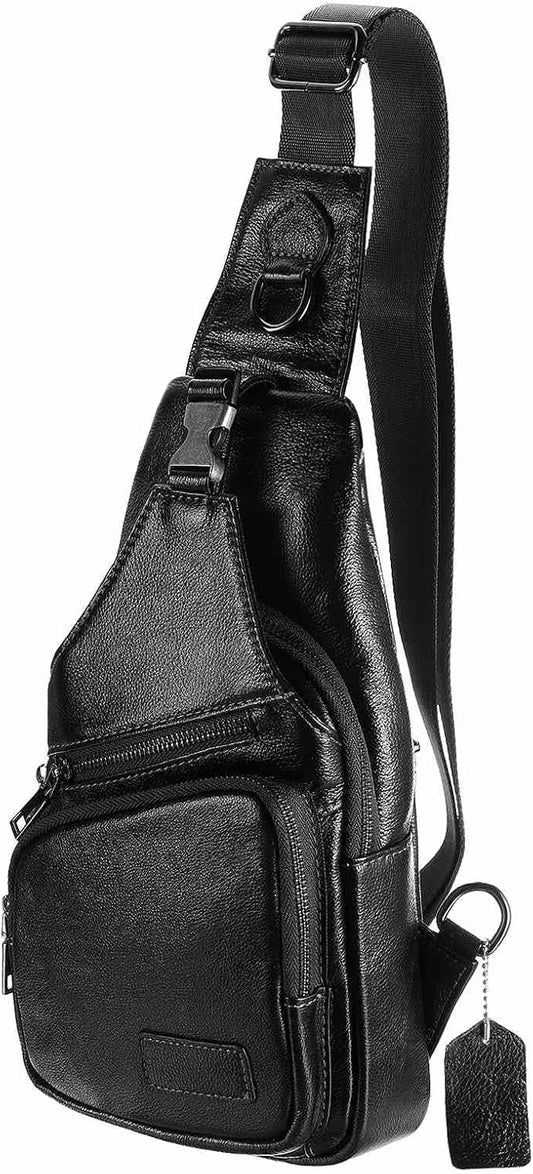 DTGN Genuine Leather Small Sling Bag - 6.69"x12.6" (LXH) Good for Men and Women Hiking Travel - Multipurpose Casual Small ...