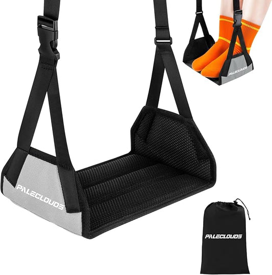 Foot Hammock for Plane Travel, No Collapse Thickened Bamboo Airplane Foot Rest for Long Flight, Desk Foot Hammock with Ext...