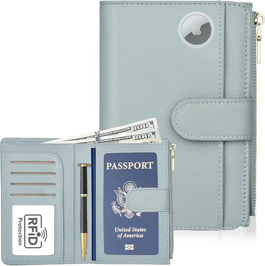 Passport Holder for Travel, Leather Passport Wallet with Airtag Slot, RFID Blocking Travel Wallet for Women Men, Passport ...