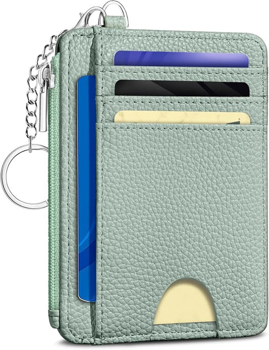Kelvoris Green Credit Card Holder Small Wallet Women, Minimalist Slim RFID Blocking Wallet Woman Keychain with Zipper Coin...
