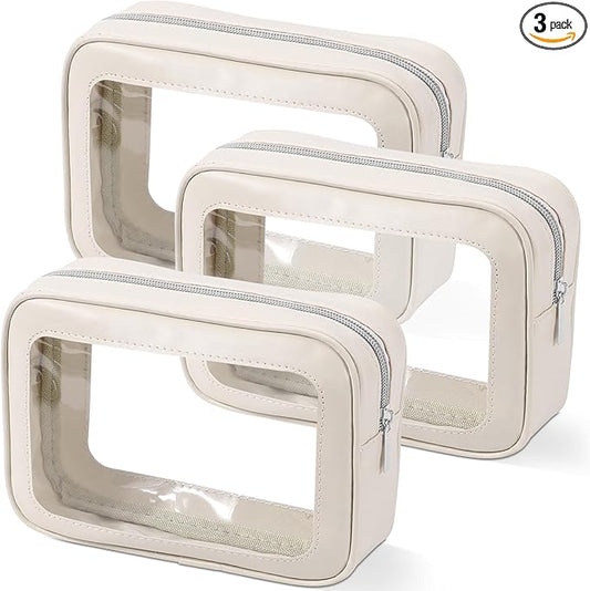 YOPCDJ 3PCS Clear Toiletry Bag,TSA Approved Travel Makeup Pouch with Zipper for Cosmetics and Toiletries，Diaper Bag Organi...