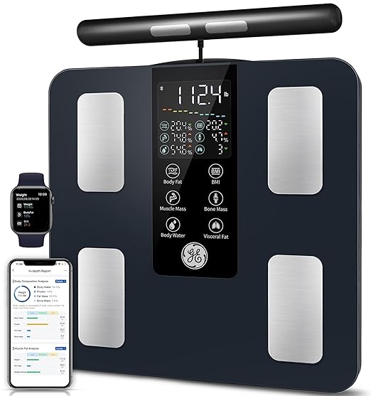GE Smart Scale for Body Weight: 8-Electrode Digital Bathroom Scale for Weight Fat BMI Muscle Mass Full Body Composition An...