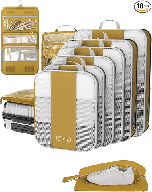 10 Set Compression Packing Cubes for Travel Essentials,Organizer Bags for Clothing Laundry