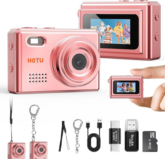 HOTU Mini Keychain Digital Camera, Y2K Pocket-Size Mini Camera, 2MP 1080P Small Camera with 32GB Card, Video Recorder with...