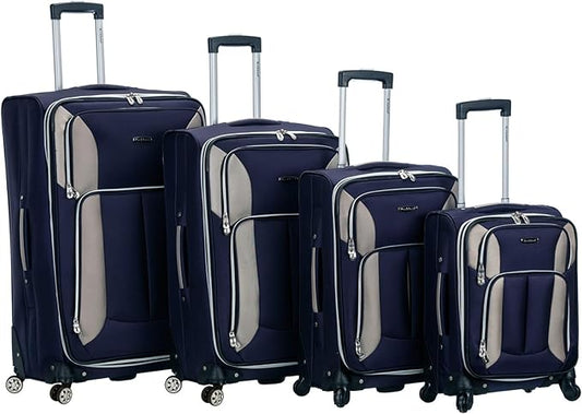 Rockland Impact Softside Spinner Wheel Luggage Set, Navy, 4-Piece Set (18/22/26/30)