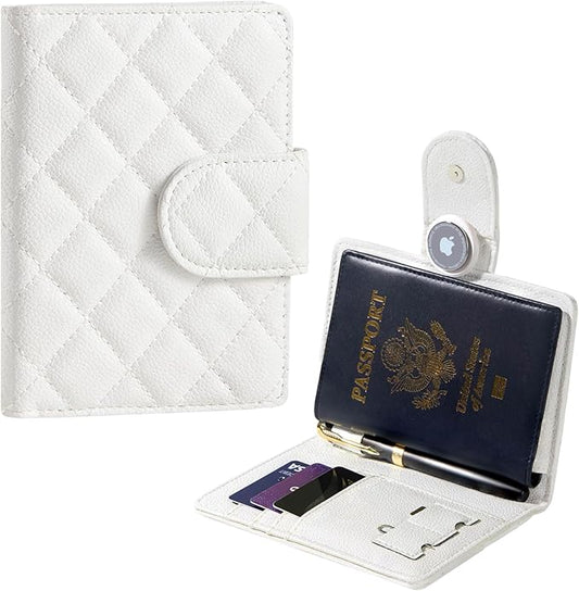Passport Holder for Travel RFID Passport Holder with Airtag Compact Leather Passport Cover Case with Card Holders SIM Slot...
