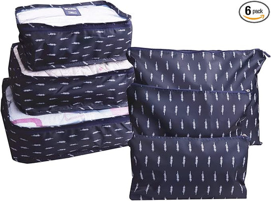 GUIFIER 6 PCS Travel Suitcase Organizer Bags, Travel Organizer Packing Cubes Set Laundry Bags, Travel Clothes Storage Bag,...