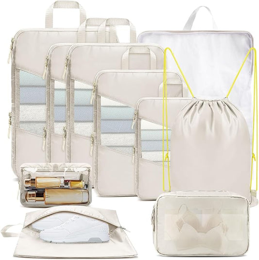 10 Set Compression Packing Cubes for Travel, Suitcase Organizer Bags Set for Travel Accessories, Lightweight Essentials, B...