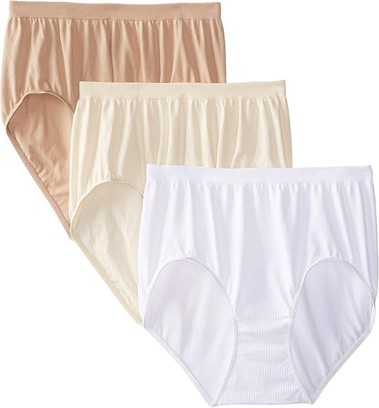Bali womens Comfort Revolution Seamless Brief Underwear, Microfiber Stretch Panty, 3-pack