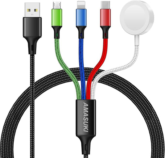 Amasuki Travel Essentials,4 in 1 for Apple Watch Charger/iPhone Charger/Multi Charging Cable,Vacation RV Camping Essential...