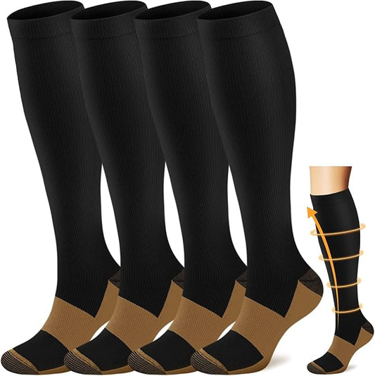 ACTINPUT Copper Compression Socks Men Women 4 Pairs,Best Support for Nurses,Running,Cycling,FLying