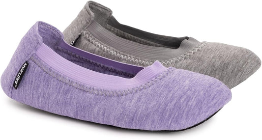 Muk Luks Women's 2 Pair Travel Ballerina Slipper Set