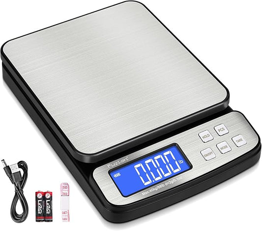 Fuzion Digital Shipping Postal Scale - 88lb x 0.1oz, Stainless Steel Platform, 5 Units, Hold/Tare/PCS Counting, Easy Calib...