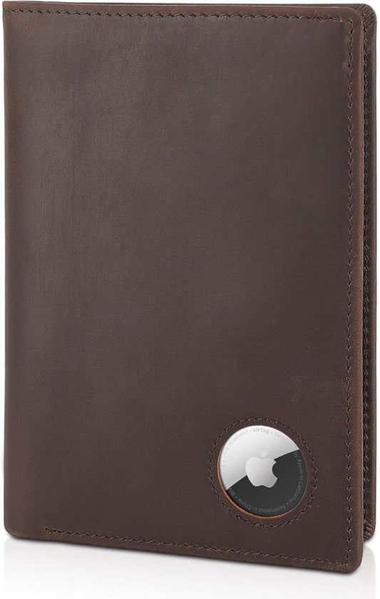 Polare Functional RFID Blocking Leather Passport Holder Travel Bifold Wallet For Men (Dark Brown with AirTag Slot)