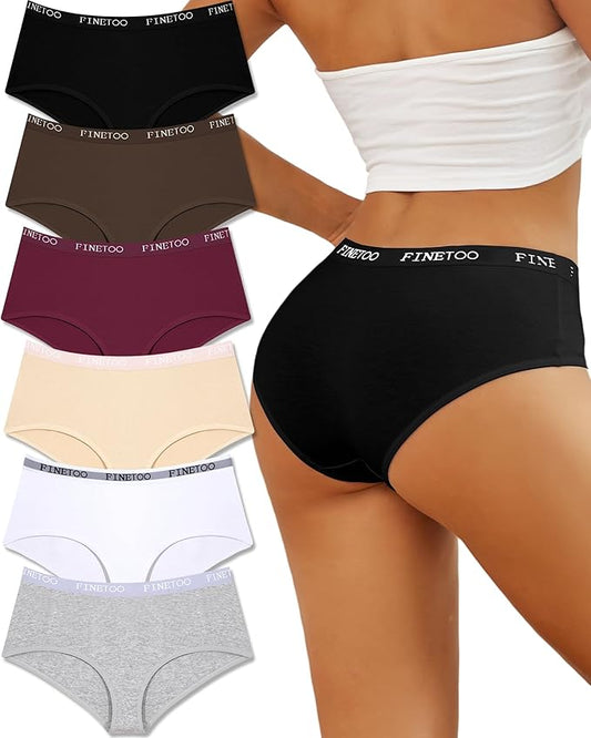 FINETOO Womens Underwear Cotton Hipster Sexy Panties Full Coverage Briefs Stretch Bikinis Comfortable Cheeky 6 Pack