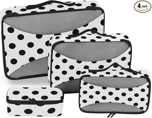 Polka Dots Black White Compression Packing Cubes for Travel Luggage Suitcase Packing Organizers Bags Carry On Lightweight ...