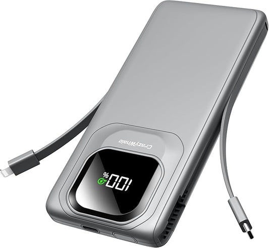 Portable Charger Power Bank with Built-in Type C Cables, 22.5W Fast Charging 10000mAh Phone Charger, Travel Battery Pack S...