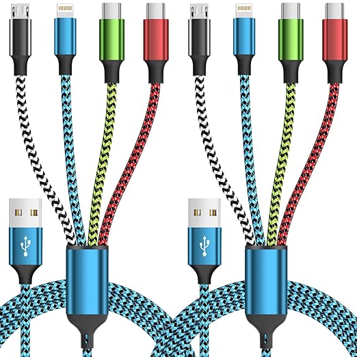 Travel Essentials, Dual Type-C 4 in 1 Charging Cable 2 Pack 5FT Multi Charging Cables for All Devices,Travel Charger Cord ...
