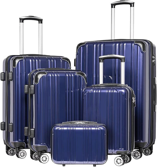 Coolife Luggage Sets, 5 Piece Durable Suitcase, Lightweight Carry on Luggage with PC+ABS Hardshell, Dual Spinner Wheels, T...
