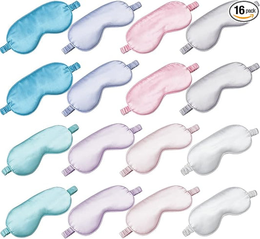 Coume 16 Pieces Silk Sleep Mask Eye Coverings for Sleeping Smooth Soft Eye Covers Mask About 20 x 9.2 cm/ 7.87 x 3.62 Inch