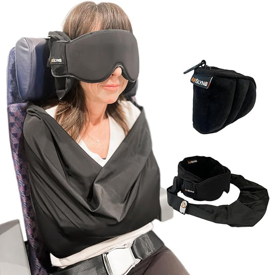 3-in-1 Airplane Sleep Support System - Integrated Plane Sleeping Accessories with Memory Foam Long Haul Flight Pillow, Adj...