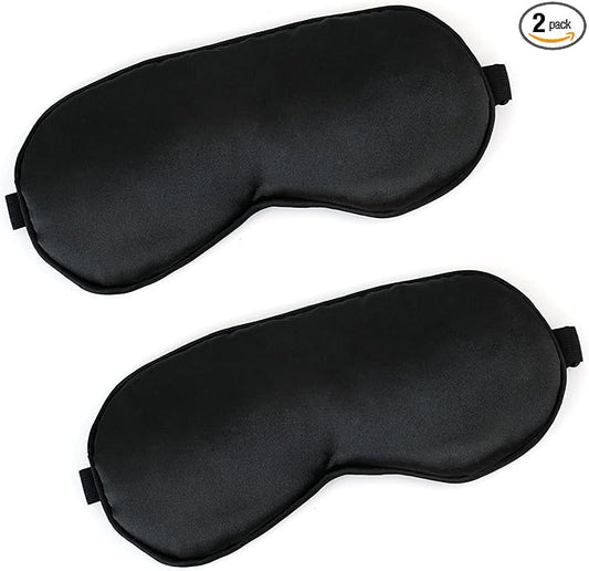 2 PCS Black Satin Sleep Masks, Adjustable Silk Eye Mask for Sleeping, Blind Folds Soft Breathable Blindfold for Adults Cou...