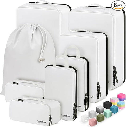 Velaybor 8 Set Compression Packing Cubes for Travel, Waterproof Luggage Organizers, Suitcase Organizer Set for Carry-On & ...