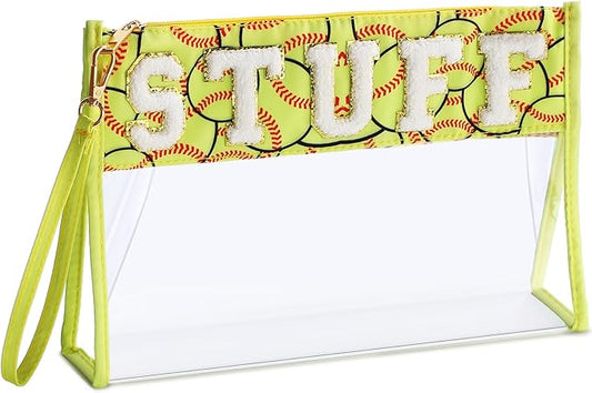 Remerry Clear Chenille Letter Makeup Bag Stand up Snack Bags Preppy Cosmetic Pouch Expandable Clear Travel with Wrist Stra...