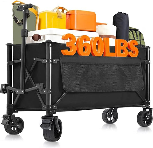 Favoyard Collapsible Wagon Carts Foldable 150L & 360LBS Portable Folding Wagons with All-Terrain Wheels & Brakes Heavy Dut...