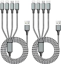 Puxnoin Multi Charging Cable 6FT 2Pack Multi Charger Cable 4 in 1 Universal Multiple USB Fast Charging Cord with Type-C, M...