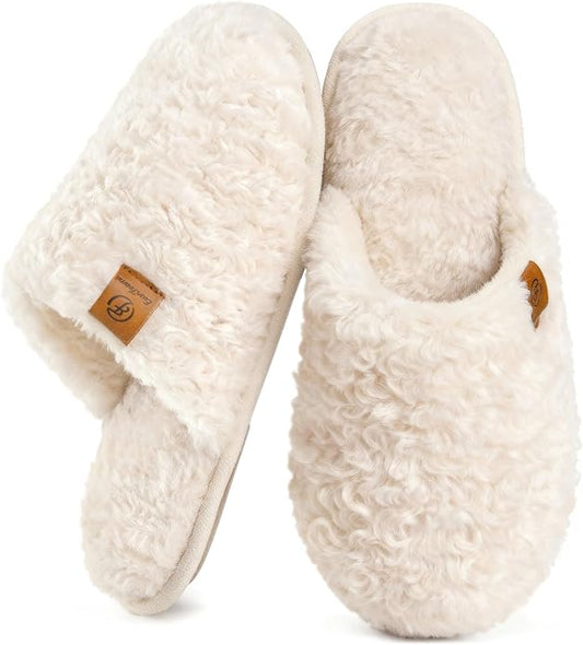 EverFoams Women's Fuzzy Slip-on Slippers Warm Cozy Soft Lightweight Memory Foam Indoor House Shoes
